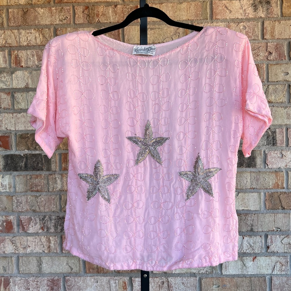 Scarlett Rage Vintage 100% Silk Beaded Top - Size Small